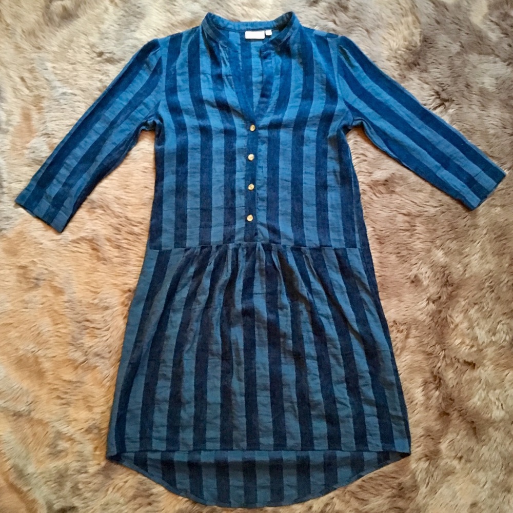 ANTHROPOLOGIE THE ODELLS Striped Blue Dress Medium
